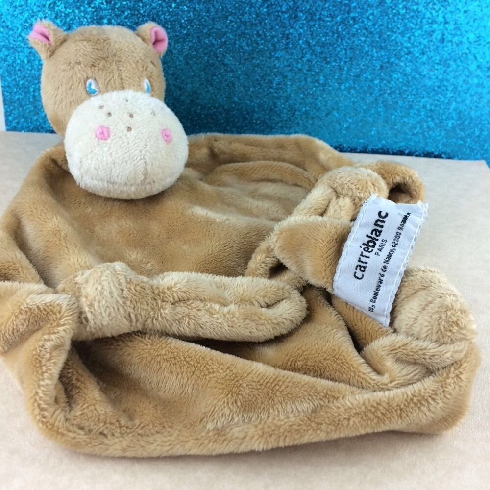 Hippo Hippopotame Doudou Lovey Peluche Plush Plat Carré Blanc USED 8" Security